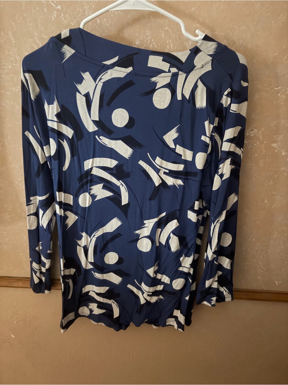 Ralph Lauren Navy Blue and White Abstract Long-Sleeve Top